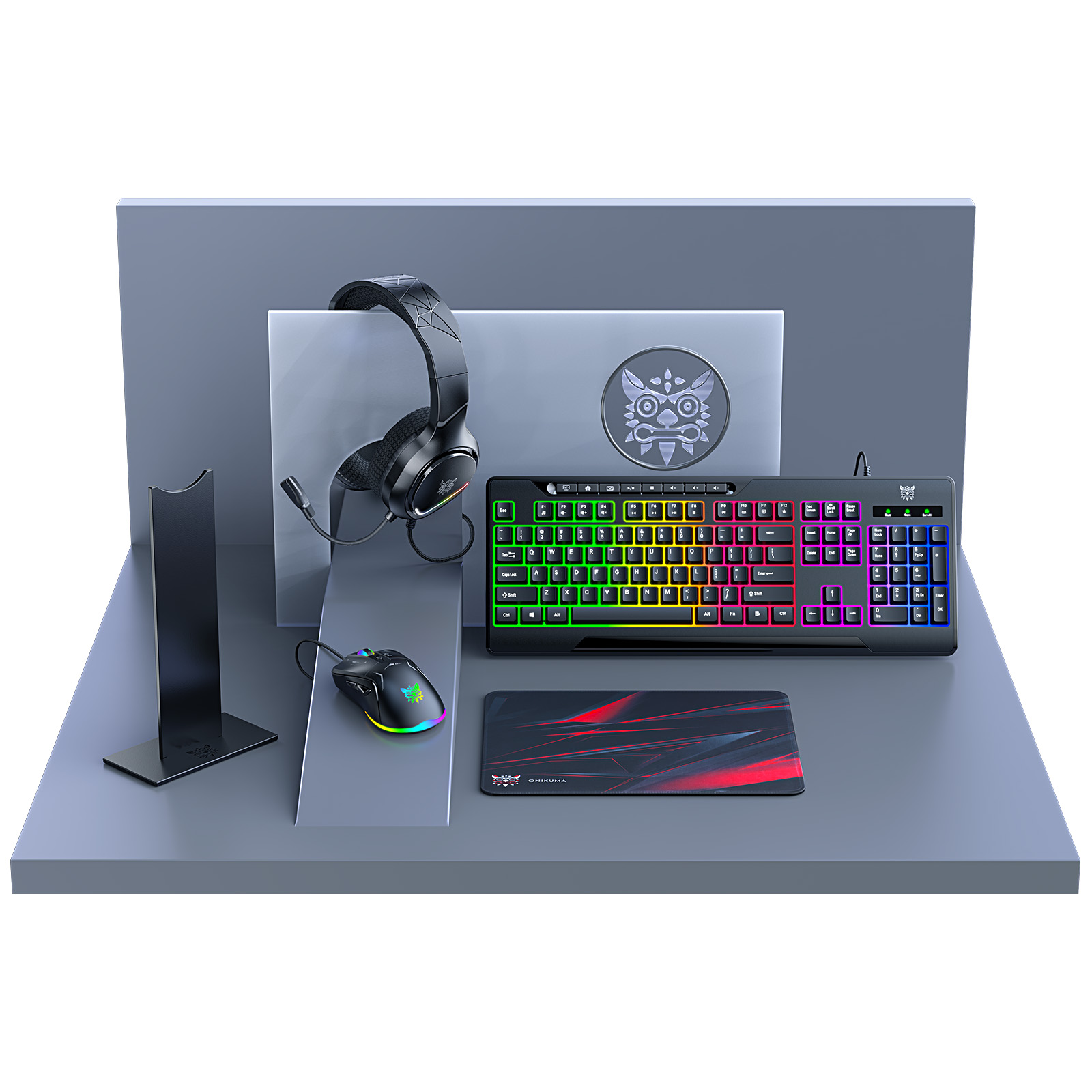 ONIKUMA TZ5006 5 in 1 Combo Gaming Set - Mouse/Keyboard/Headset/Headset stand/ Mousepad - Image 3