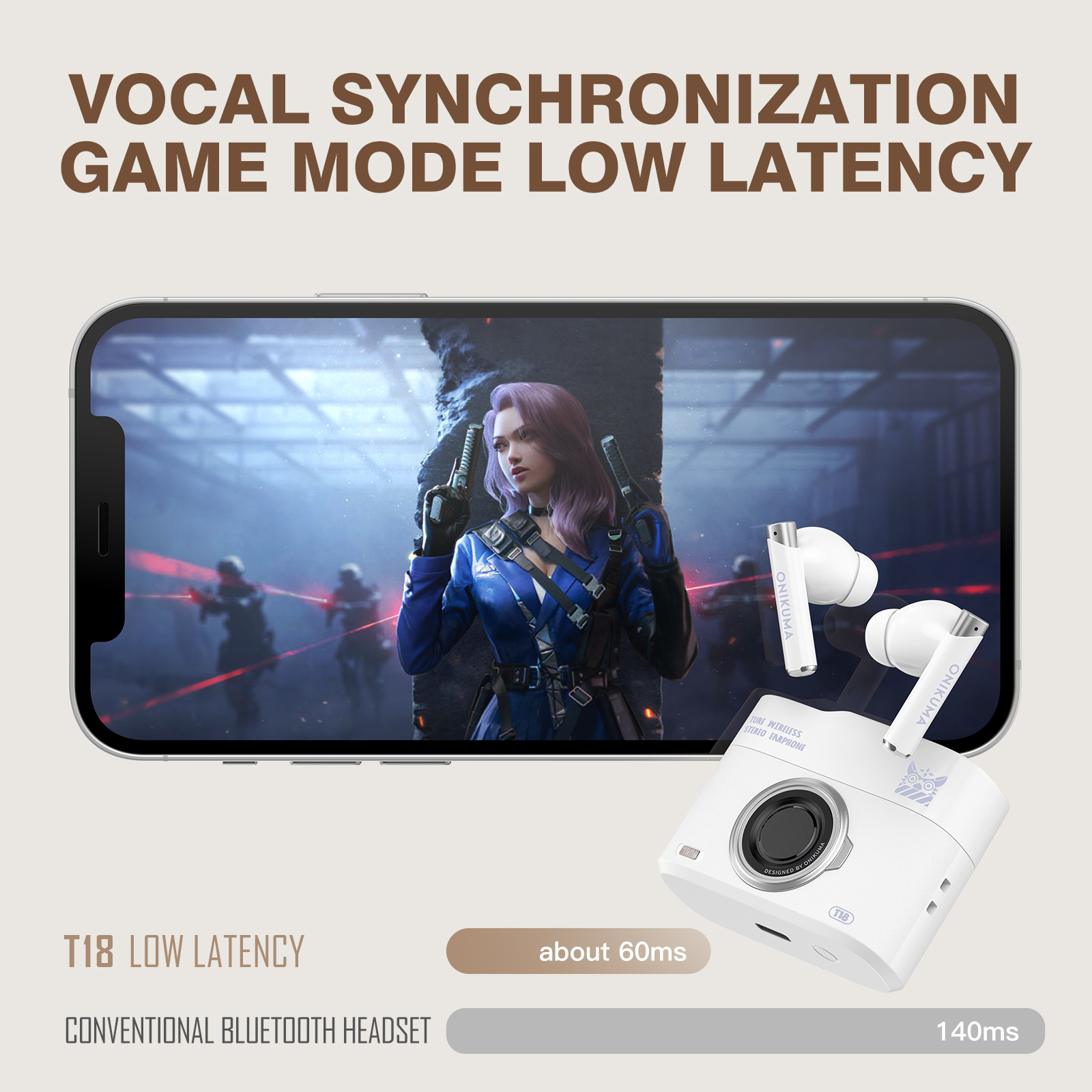 ONIKUMA T18 New In-Ear Bluetooth Earphones, Retro Style Reinvention & Innovation Sports Gaming Headset - Image 5